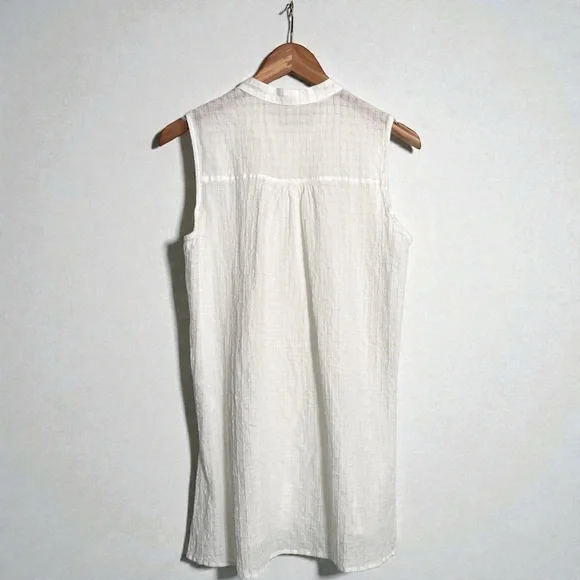 Eileen Fisher Organic Cotton Voile Box Mandarin Button Tunic in White sz S, $198